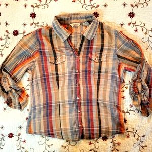 Plaid Button-down Blouse